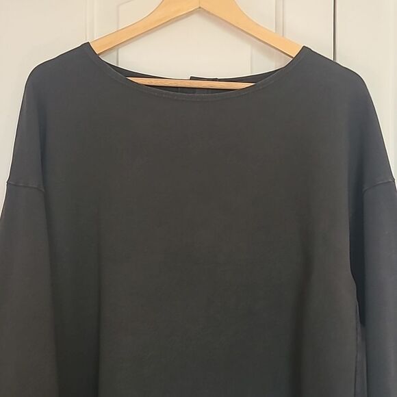 Ischiko Pullover Cotton Stretch Button-Back Lagen Look Top Charcoal Gray Size M - Picture 2 of 13